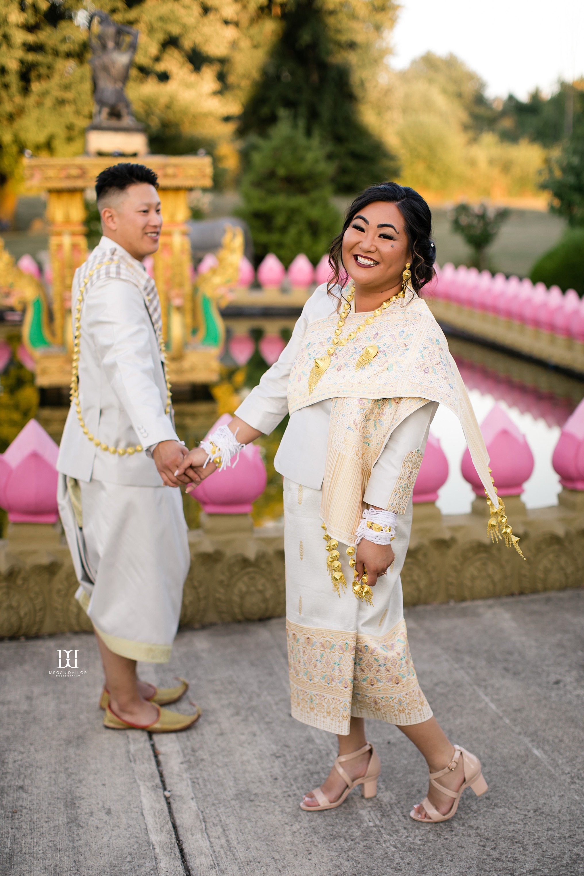 bride and groom at buddhist temple rochester photographers