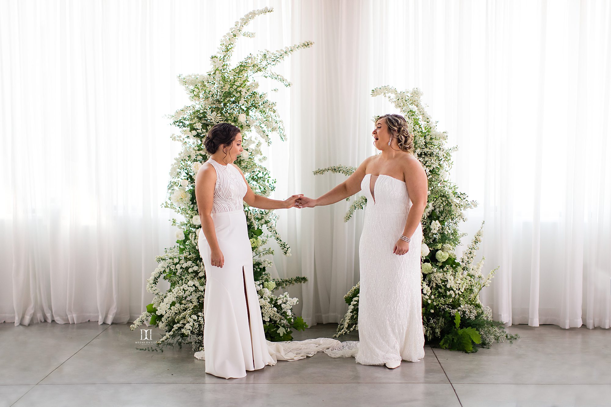 brides react to seeing each other for the first time first look weddings at the highline