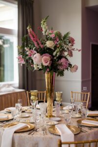 tall table arrangement irondequoit country club wedding photos