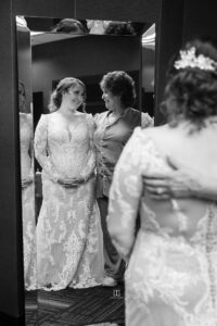 bride and mother of bride in mirror